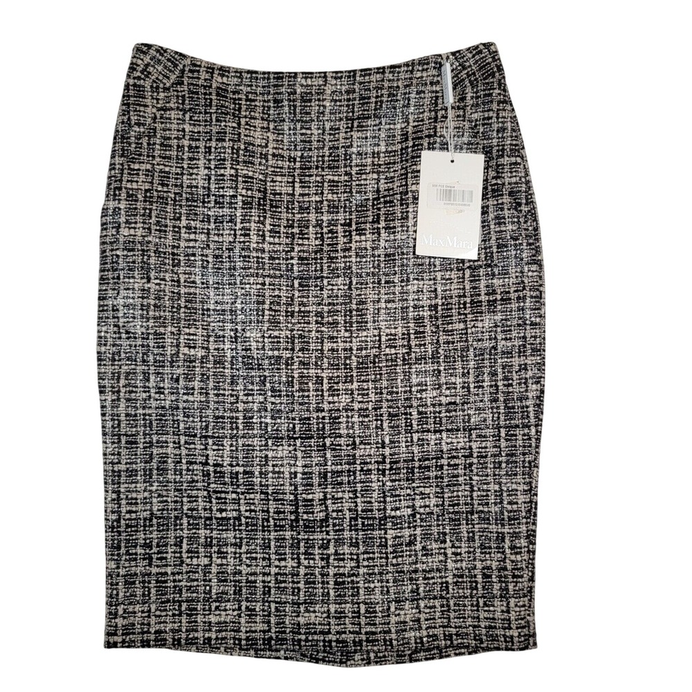 NWT Max Mara Knee Length Pencil Skirt Women's Sz 6 Black White Made in Italy